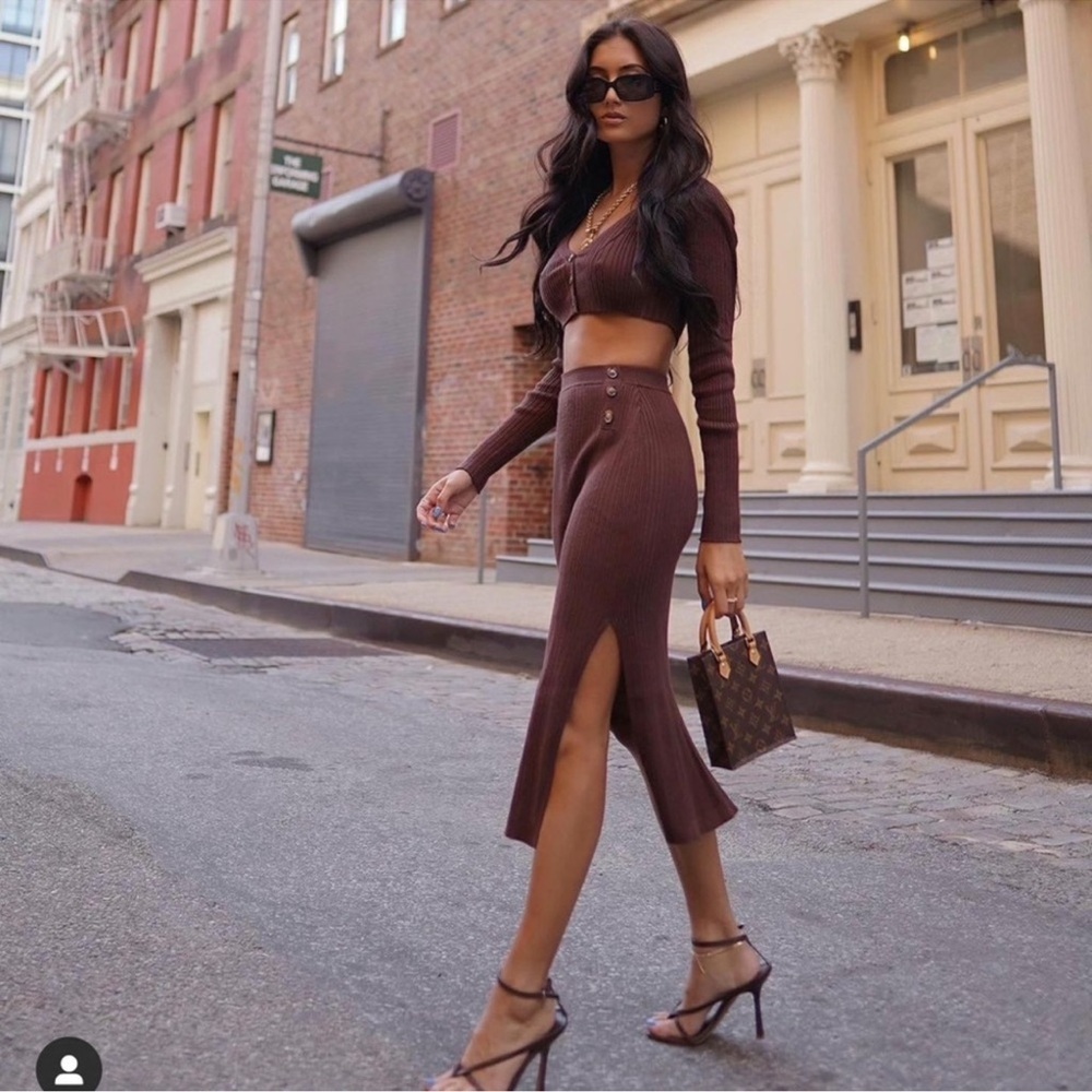 L’Academie brown skirt and crop top set